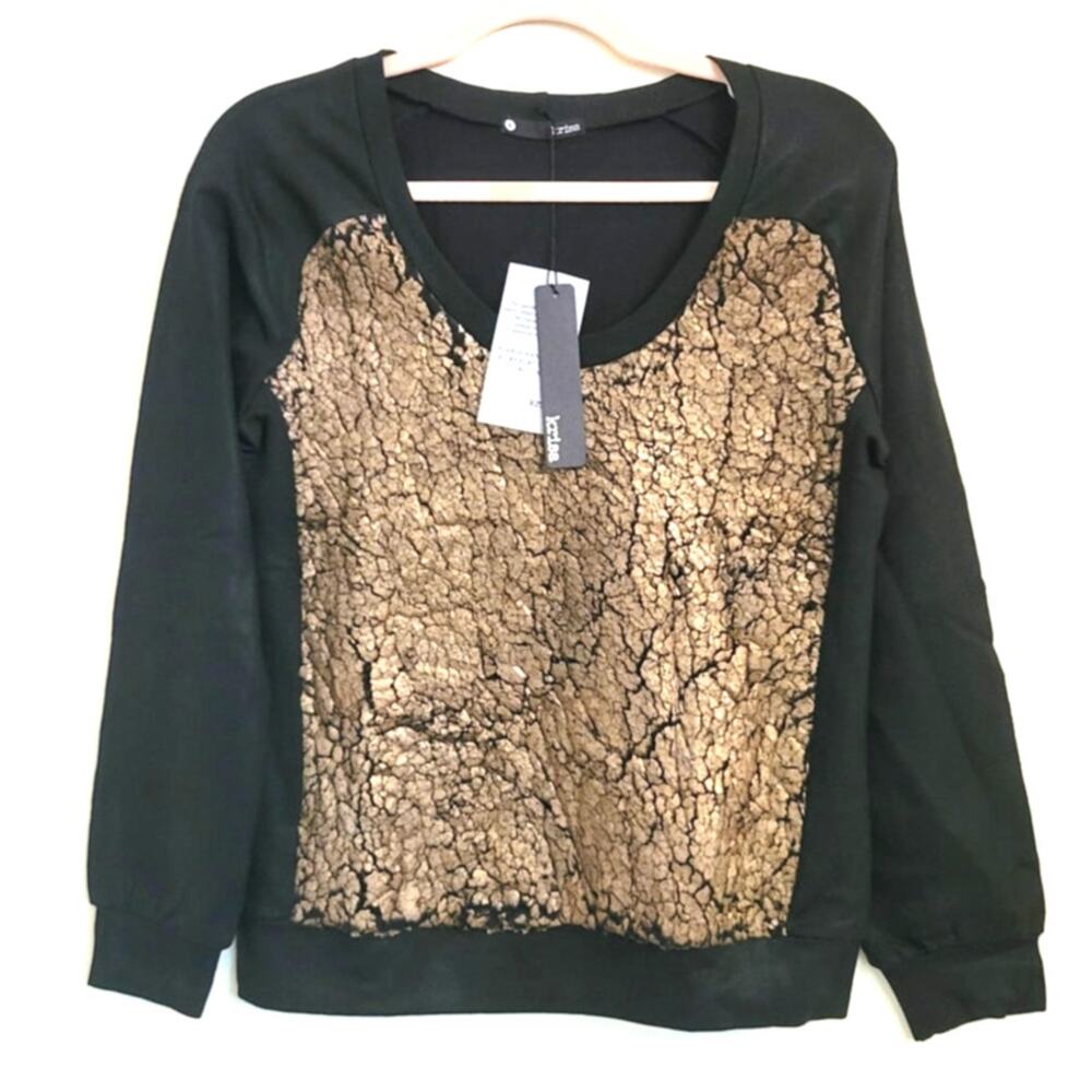 NWT Revolve Krisa Gold And Black Faux Shearling Pullover Sweater S